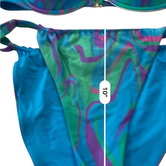 WeWoreWhat CLAUDIA Underwire Blue Purple Tanga Bikini Size LARGE - Picture 11 of 13